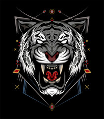 The Tiger head illustration with sacred symbol