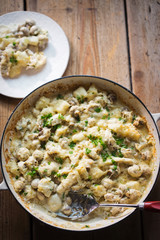 Creamy chicken, mushroom, gnocchi parsley bake