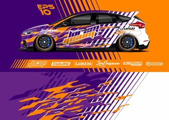 Fototapeta premium Race car graphic livery design. Abstract sport racing background for wrap race car, rally, drift car, cargo van, pickup truck and adventure vehicle. Full vector Eps 10.