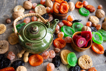 bright, fresh and sweet dried fruits and candied fruits
