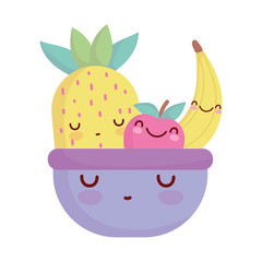fruits in bowl menu character cartoon food cute