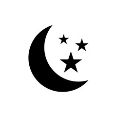 moon and stars icon. simple black flat vector stock image eps10. isolated on white background