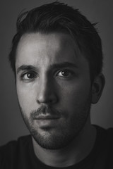 Closeup Portrait Of A Young Male In Black And White