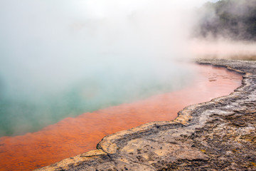 The hot lake with gas bubbles