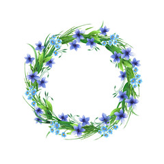 Beautiful  wild flowers wreath. Hand drawn watercolor elements. 