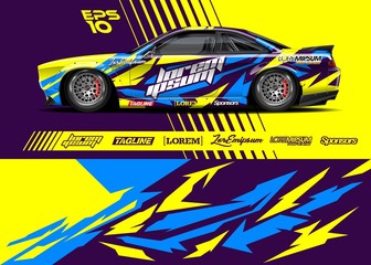 Race car graphic livery design. Abstract sport racing background for wrap race car, rally, drift car, cargo van, pickup truck and adventure vehicle. Full vector Eps 10.