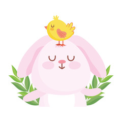 happy easter cute rabbit with chicken in head cartoon