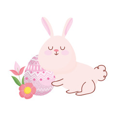happy easter cute rabbit with flowers and egg decoration