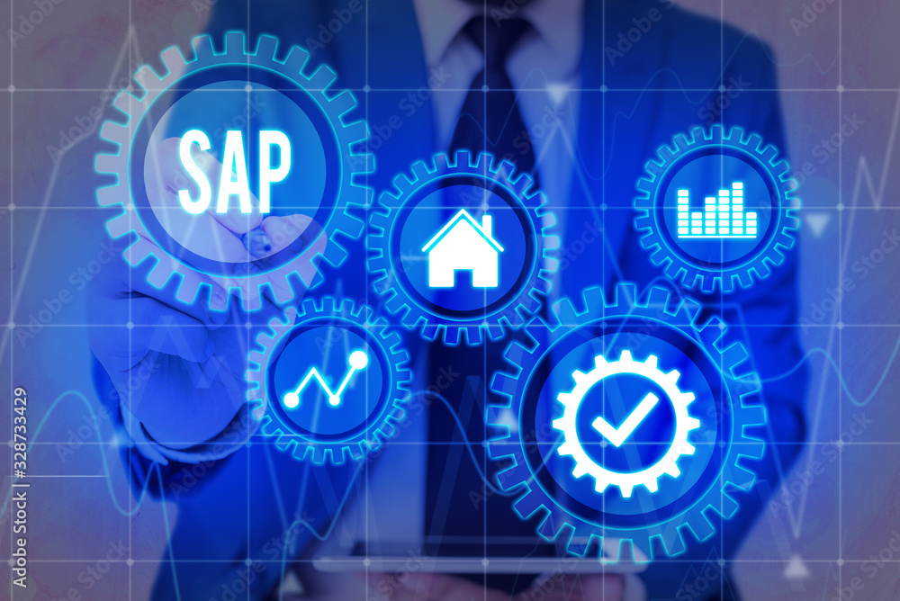 Poster word writing text sap. business photo showcasing sap business process automation software. erp enter