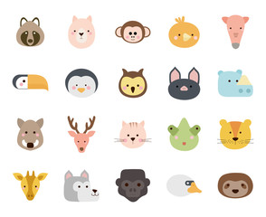 Cute animals cartoons flat style icon set vector design