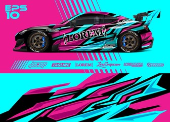Car wrap racing livery vector. Abstract stripe racing background for wrap race car, rally, drift car, cargo van, pickup truck and adventure vehicle. Full vector Eps 10. © zoulgraphic