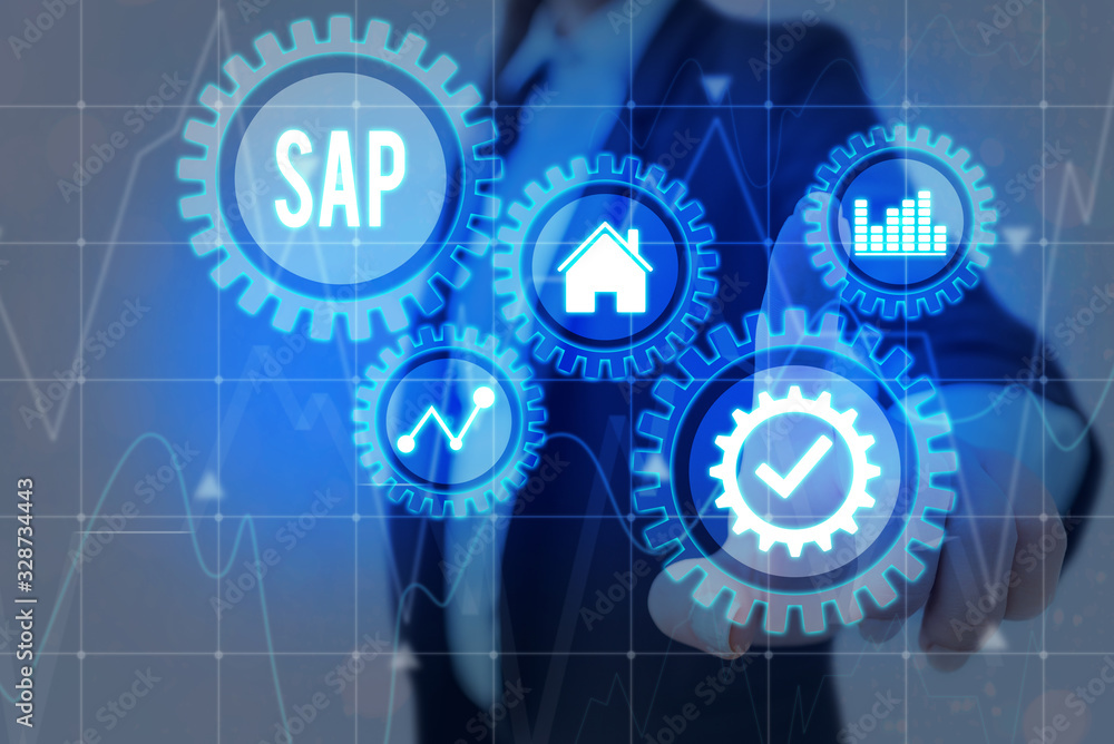 Poster writing note showing sap. business concept for sap business process automation software. erp enterpr