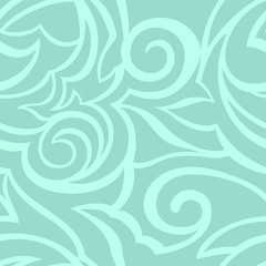 Fototapeta na wymiar Vector texture of turquoise color isolated on sea background. Spirals and broken abstract shapes. Floral pattern for fabrics or packaging. Ornament with with cuts