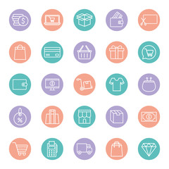 shopping line and block style icon set vector design