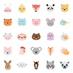 Fototapeta premium Cute animals cartoons flat style icon set vector design