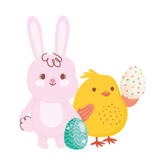 happy easter cute bunny chicken with eggs decoration season