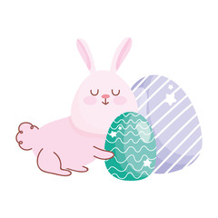 happy easter adorable bunny with eggs decoration cartoon