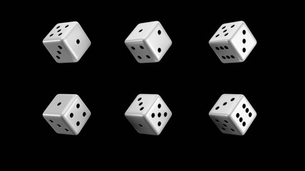 Black and White Dice on a Black background, 3d render