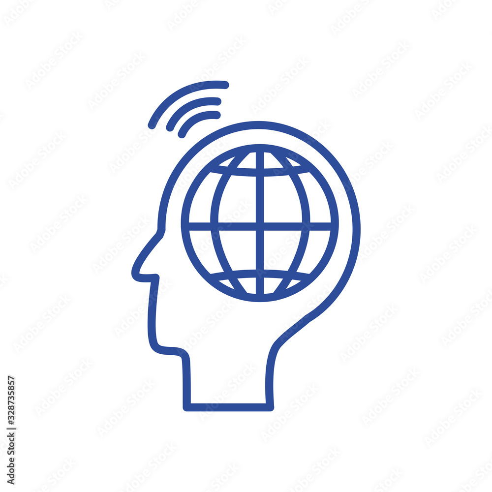 Poster head with global sphere line style icon vector design