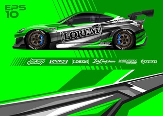 Car wrap racing livery vector. Abstract stripe racing background for wrap race car, rally, drift car, cargo van, pickup truck and adventure vehicle. Full vector Eps 10. © zoulgraphic