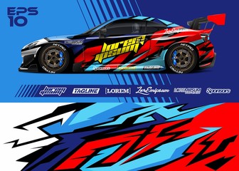 Car wrap racing livery vector. Abstract stripe racing background for wrap race car, rally, drift car, cargo van, pickup truck and adventure vehicle. Full vector Eps 10. © zoulgraphic