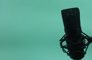 Usb microphone on Celery background with copy space. Business communication or entertainment...