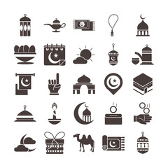 ramadan arabic islamic celebration icon set silhouette style icon
