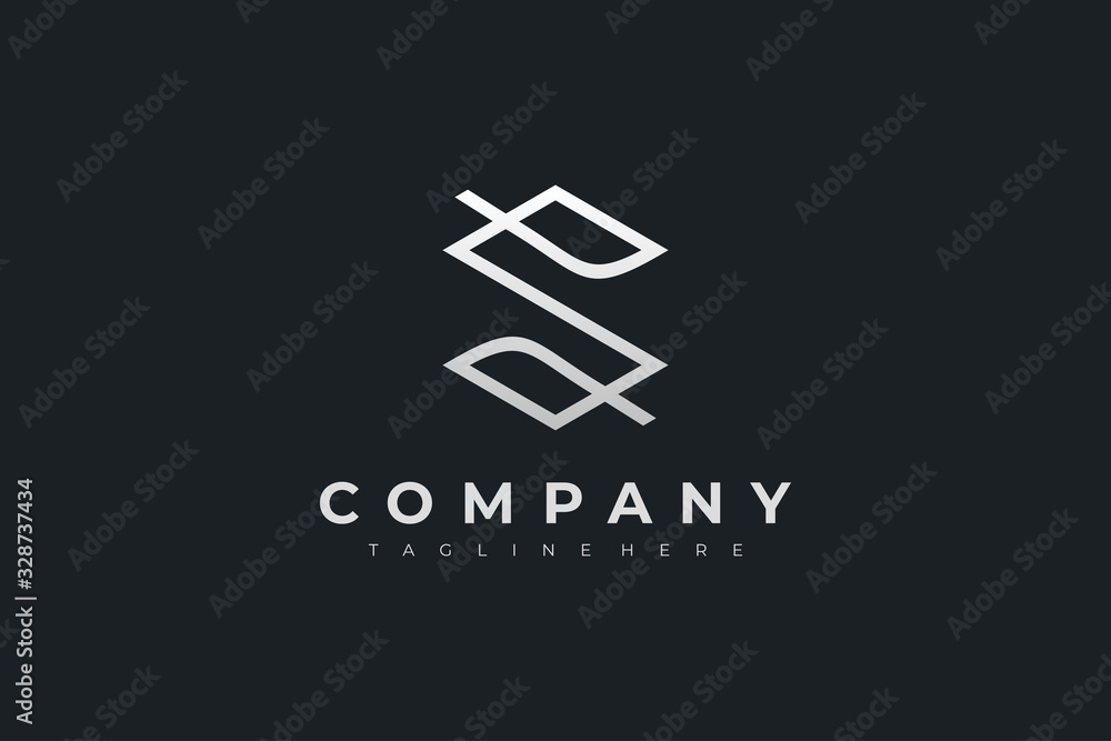 Poster white geometric hexagonal line letter s logo isolated on dark background. flat vector logo design te