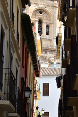 Granada cathedral tower seen from Sillería street