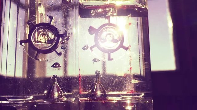 Game with  wheels and water balls. Old fashion effect