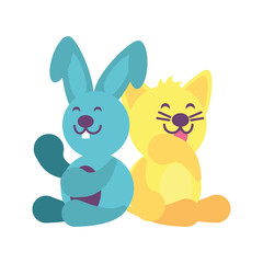 Obraz na płótnie Canvas rabbit and cat on white background, baby toys