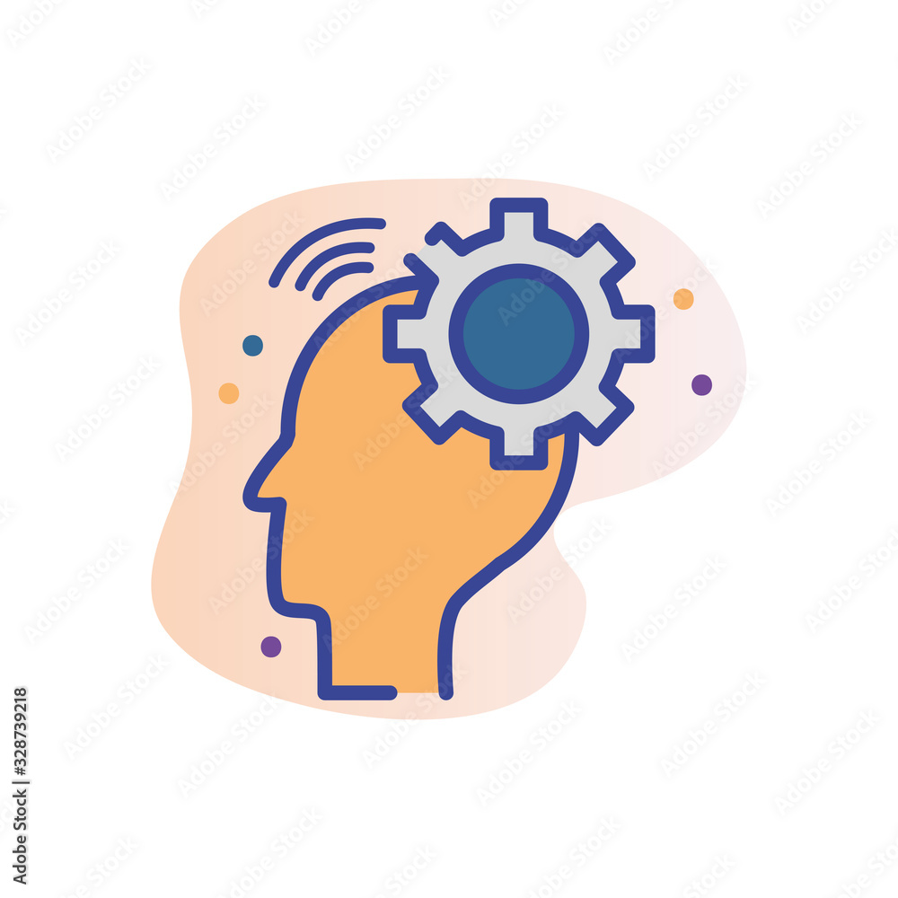 Poster head with gear line fill block style icon vector design