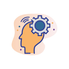 Head with gear line fill block style icon vector design