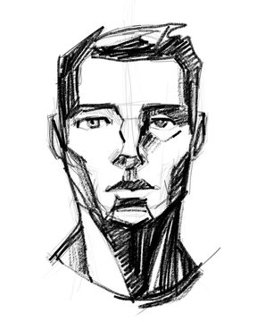 Human male face pencil illustration