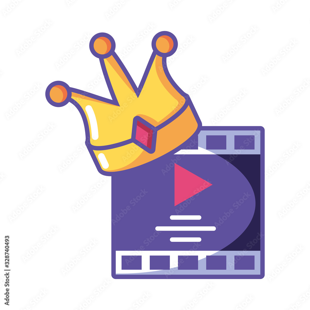 Poster media player frame with play button on white background
