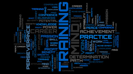 Blue word cloud concept illustration. Abstract text art wallpaper