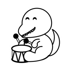 donosaur with drum toy on white background, baby toys