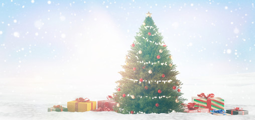 christmas fir tree and presents 3d-illustration