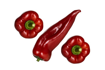 Collage of percent symbol made from red paprika isolated on a white background.