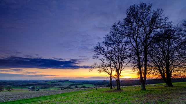 Winter sunset over Halnaker Hill