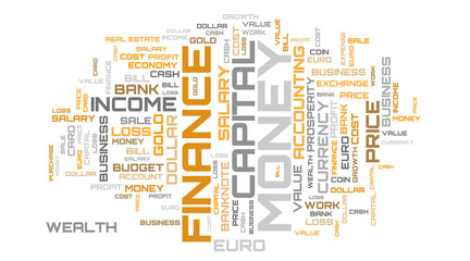 Fototapeta na wymiar Finance word cloud wallpaper. Beautiful word collage background