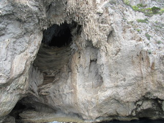 View of Grotta Bianca, or the White Grotto, on Capri, Italy which has the rock formation that resembles the Virgin Mary 