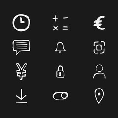 Business set of icons drawn by hand. A set of black icons drawn in pencil. Vector eps illustration.