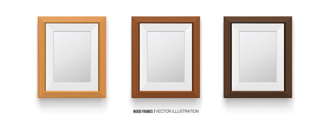 Realisti Wood Frame Isolated on White Background.Different colors. 3D. for Presentations,photo and art. Vector.