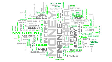 Fototapeta na wymiar Abstract background with finance green word cloud