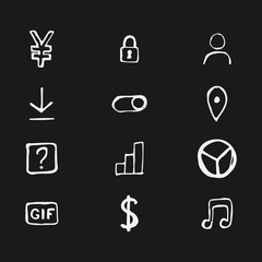 Business set of icons drawn by hand. A set of black icons drawn in pencil. Vector eps illustration.