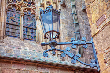 medieval street lamp in Gothic Quarter of Barcelona