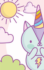 cute little squirrel rainbow hat sun clouds cartoon