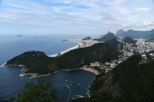 panoramic views of Copacabana beach from the observation deck of the Sugarloaf