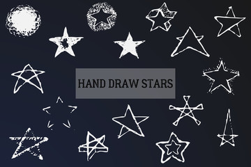 Stars drawn by hand, different kinds of stars drawn in pencil. Icons in the form of stars drawn in the style of a sketch. Monochrome vector eps illustration.